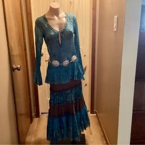 Gypsy Bohemian style mixi skirt (Med)/matching top (Sm) uniquely beautiful L@@K